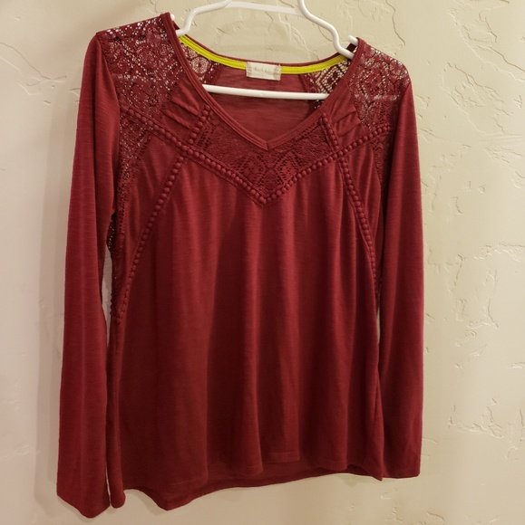 Altar'd State Tops - Burgundy Lace LS Top